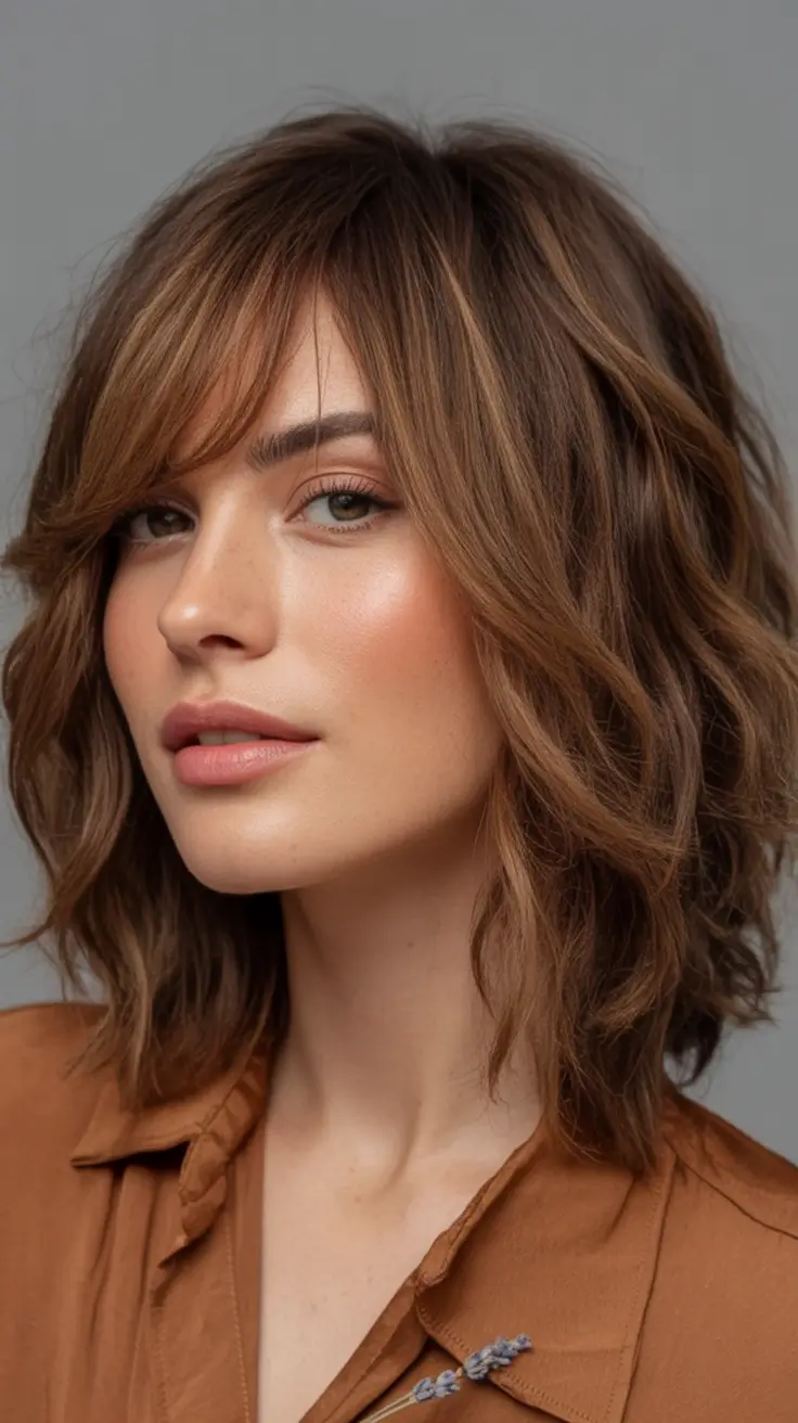 Warm Hair Colors to Try This Fall 2025 Textured Shag With Golden Wheat Tones
