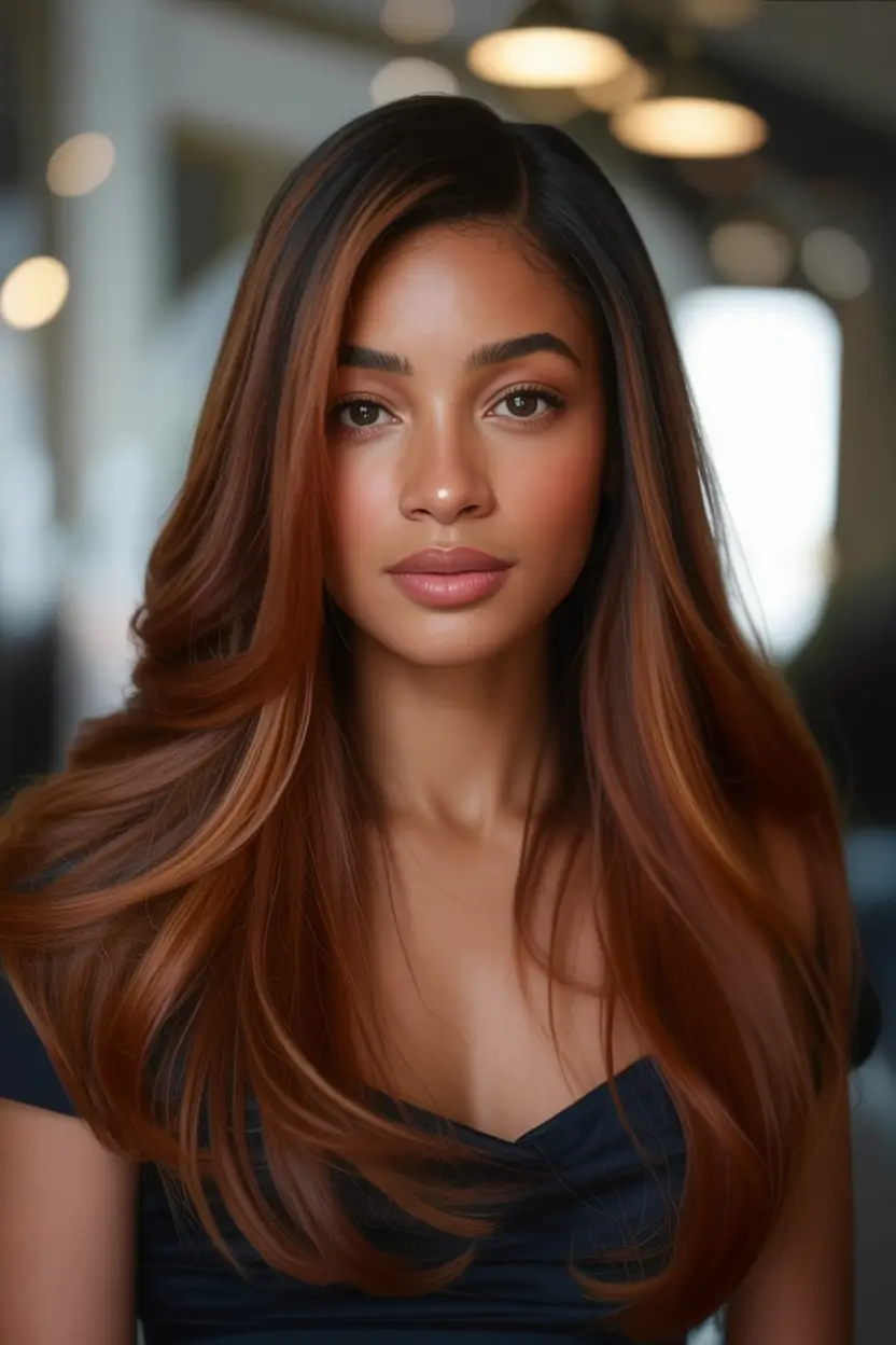 Warm Hair Colors to Try This Fall 2025 Chestnut Silk with Subtle Caramel Flow