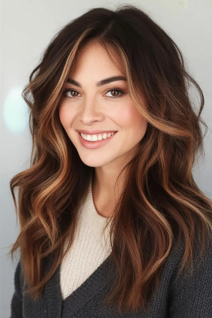 Warm Hair Colors to Try This Fall 2025 Caramel Ribbon Waves with Cozy Depth