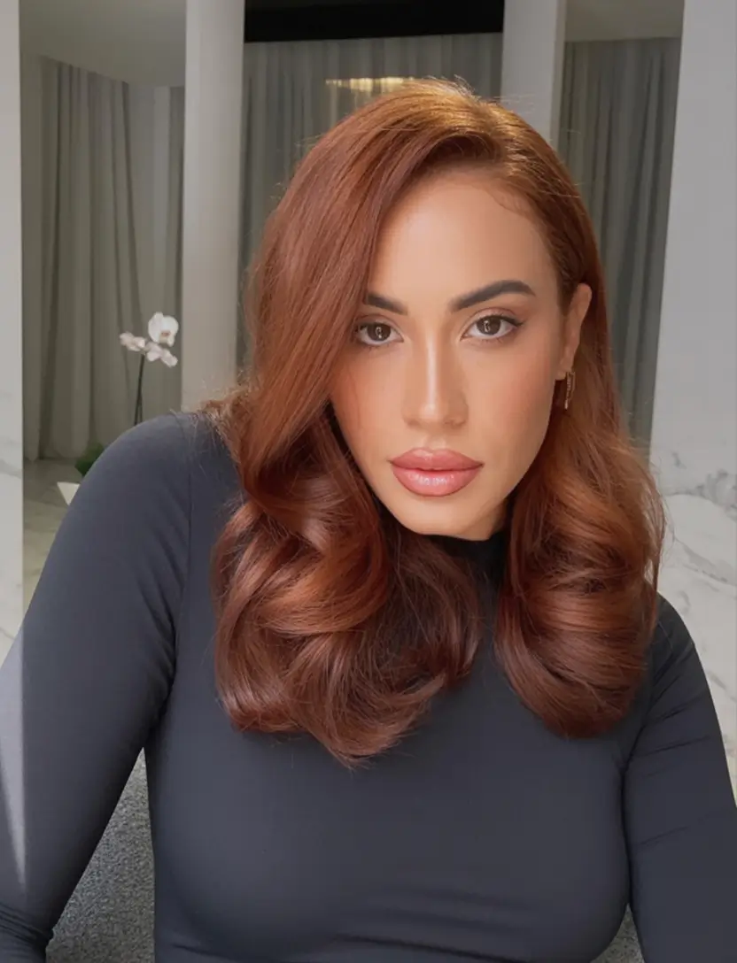 Warm Hair Colors to Try This Fall 2025 Deep Copper Gloss With Retro Bounce