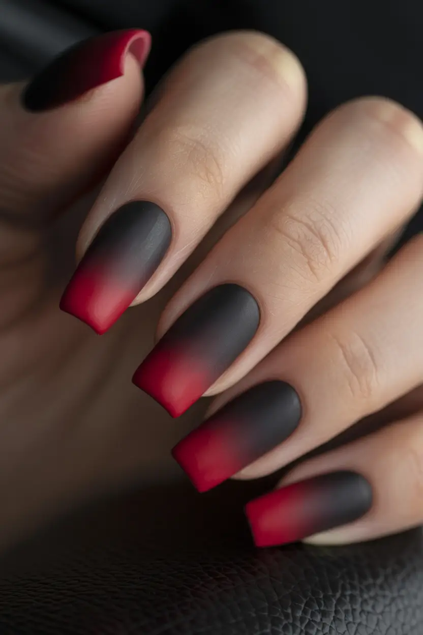 2025 Dark Fall Nails Vampy Red Ombre