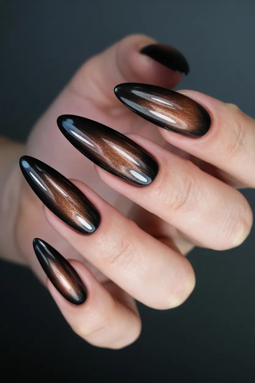 2025 Dark Fall Nails Smoky Espresso Cat Eye