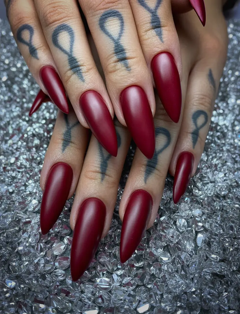 2025 Dark Fall Nails Velvet Matte Crimson