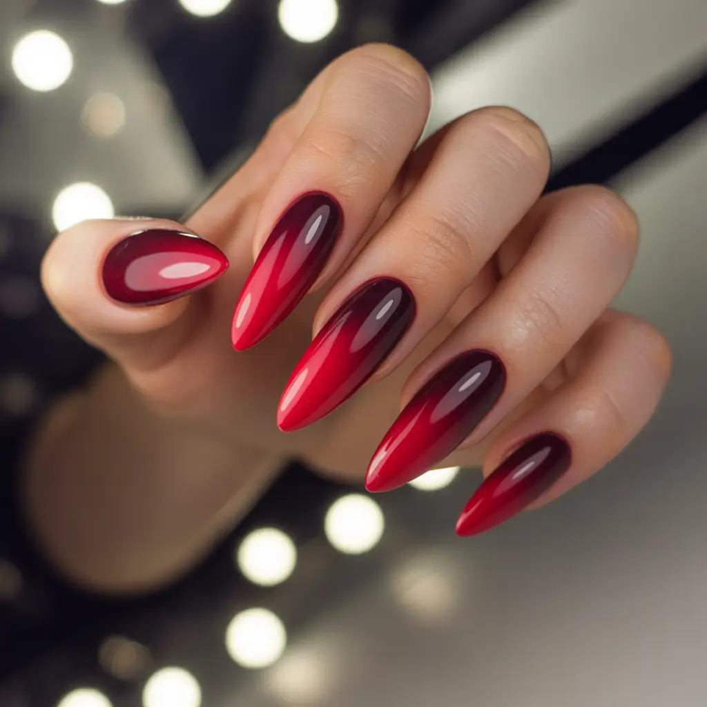 2025 Dark Fall Nails Cherry Flame Ombre