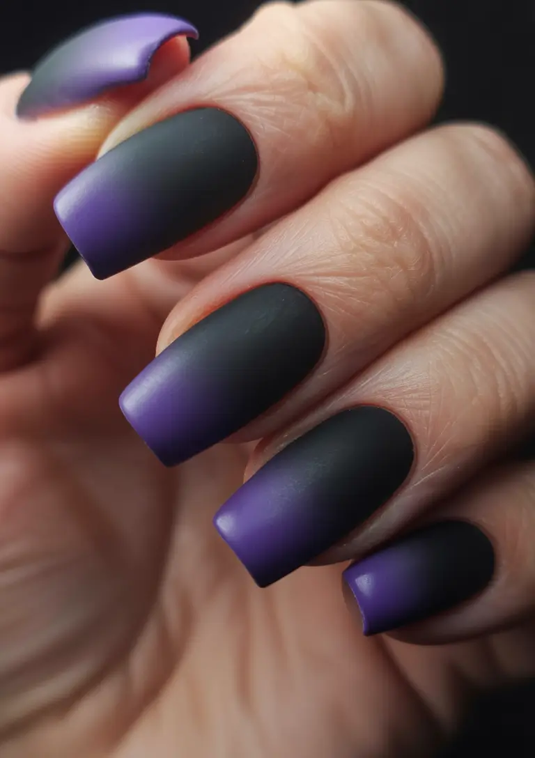 2025 Dark Fall Nails Black to Purple Fade