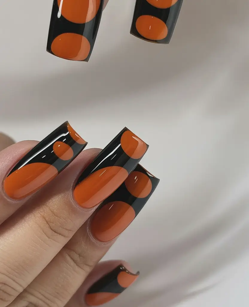 2025 Fall Acrylic Nails Ideas for Short and Long Lengths Halloween Polka Pop in Pumpkin Orange