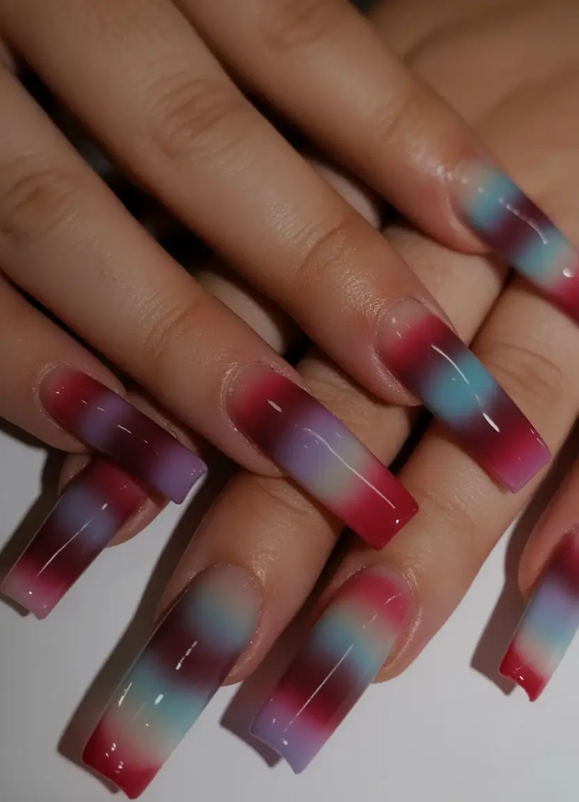 2025 Fall Acrylic Nails Ideas for Short and Long Lengths Multicolor Mist Gradient on Long Square