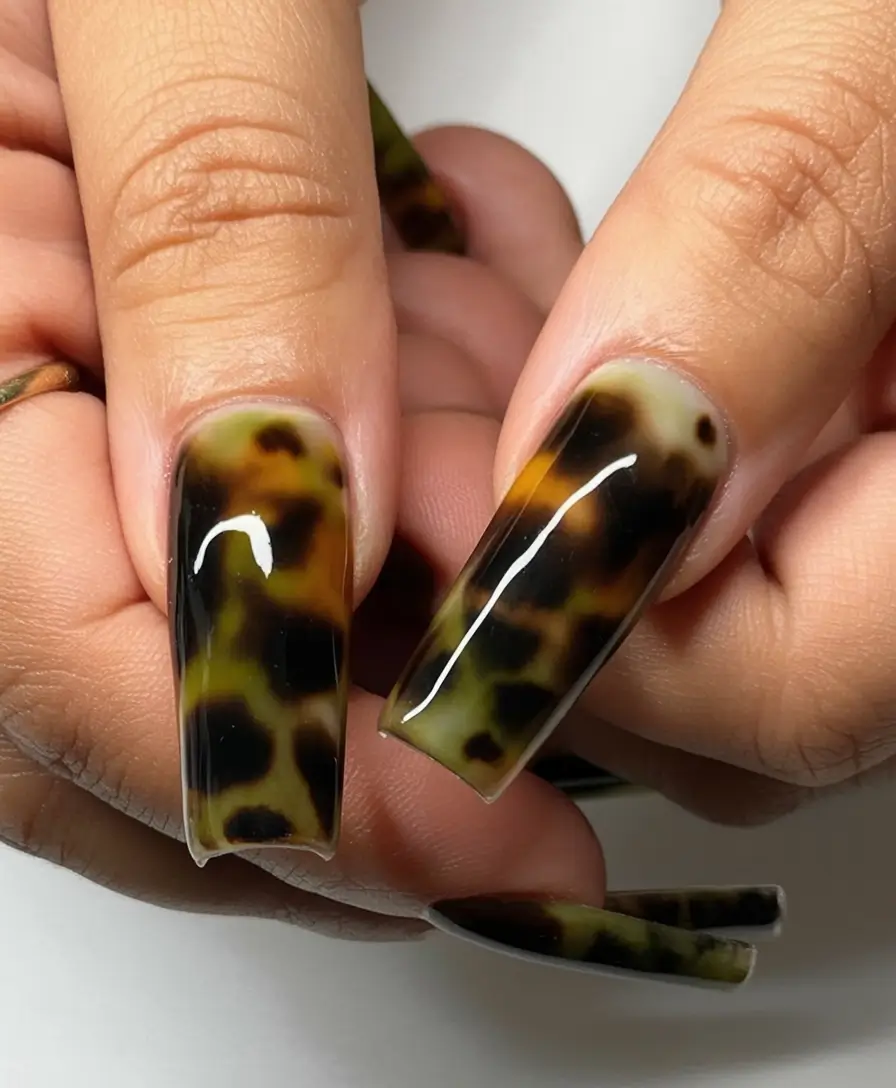 2025 Fall Acrylic Nails Ideas for Short and Long Lengths Tortoiseshell Gloss in Dark Amber Tones