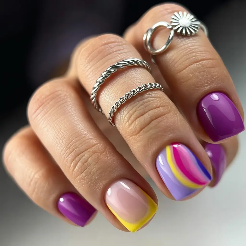 2025 Fall Acrylic Nails Ideas for Short and Long Lengths Almond Neon and Olive Fusion