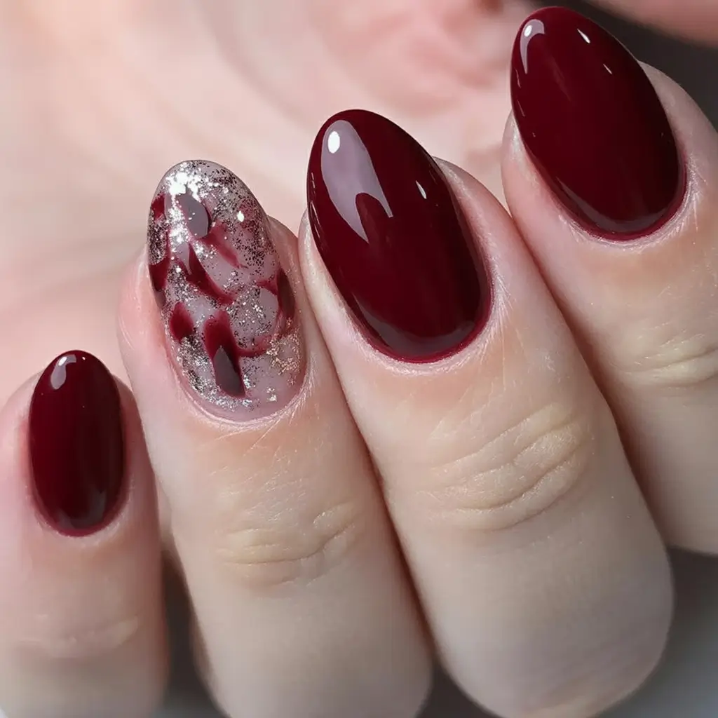 2025 Fall Acrylic Nails Ideas for Short and Long Lengths Garnet Wine with Shimmer Detail