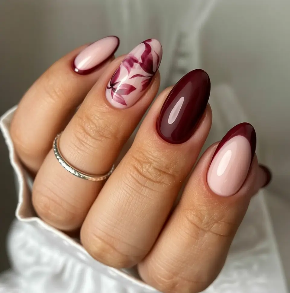 2025 Fall Acrylic Nails Ideas for Short and Long Lengths Autumn Floral French Fade