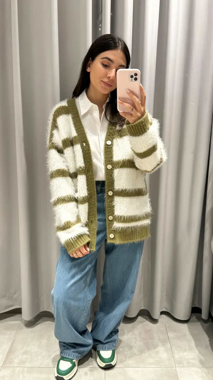 2025 Fall-Winter Fashion Cold Weather Outfits Ideas Striped Cardigan with Casual Denim
