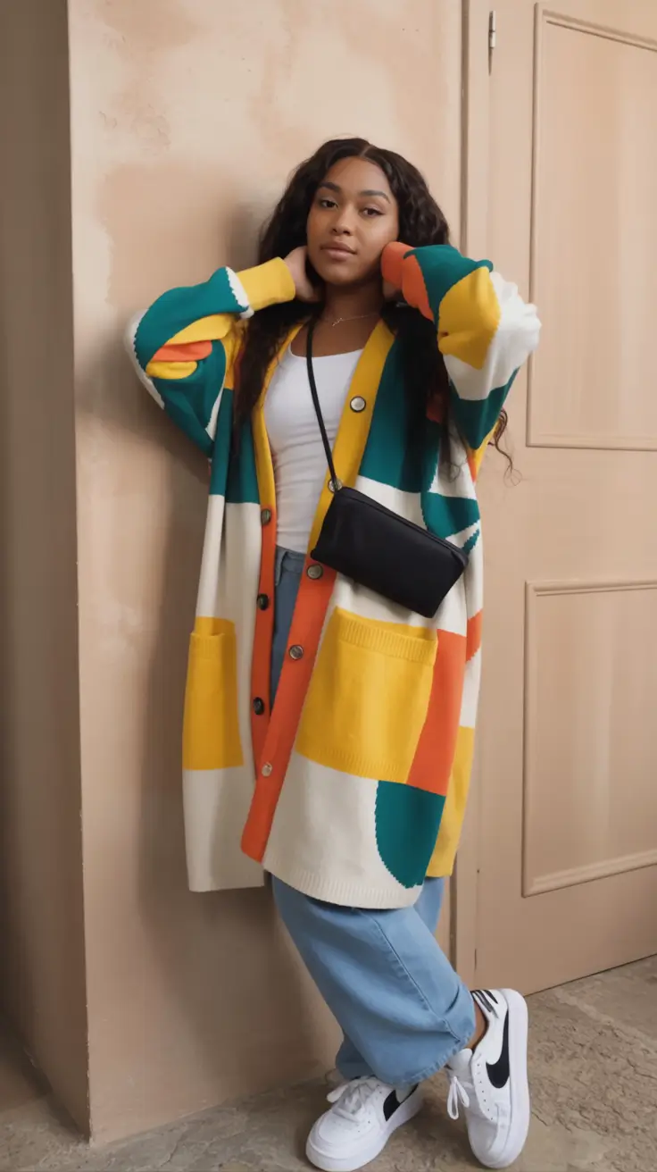 2025 Fall-Winter Fashion: Cold Weather outfits Ideas Playful Color-Block Cardigan