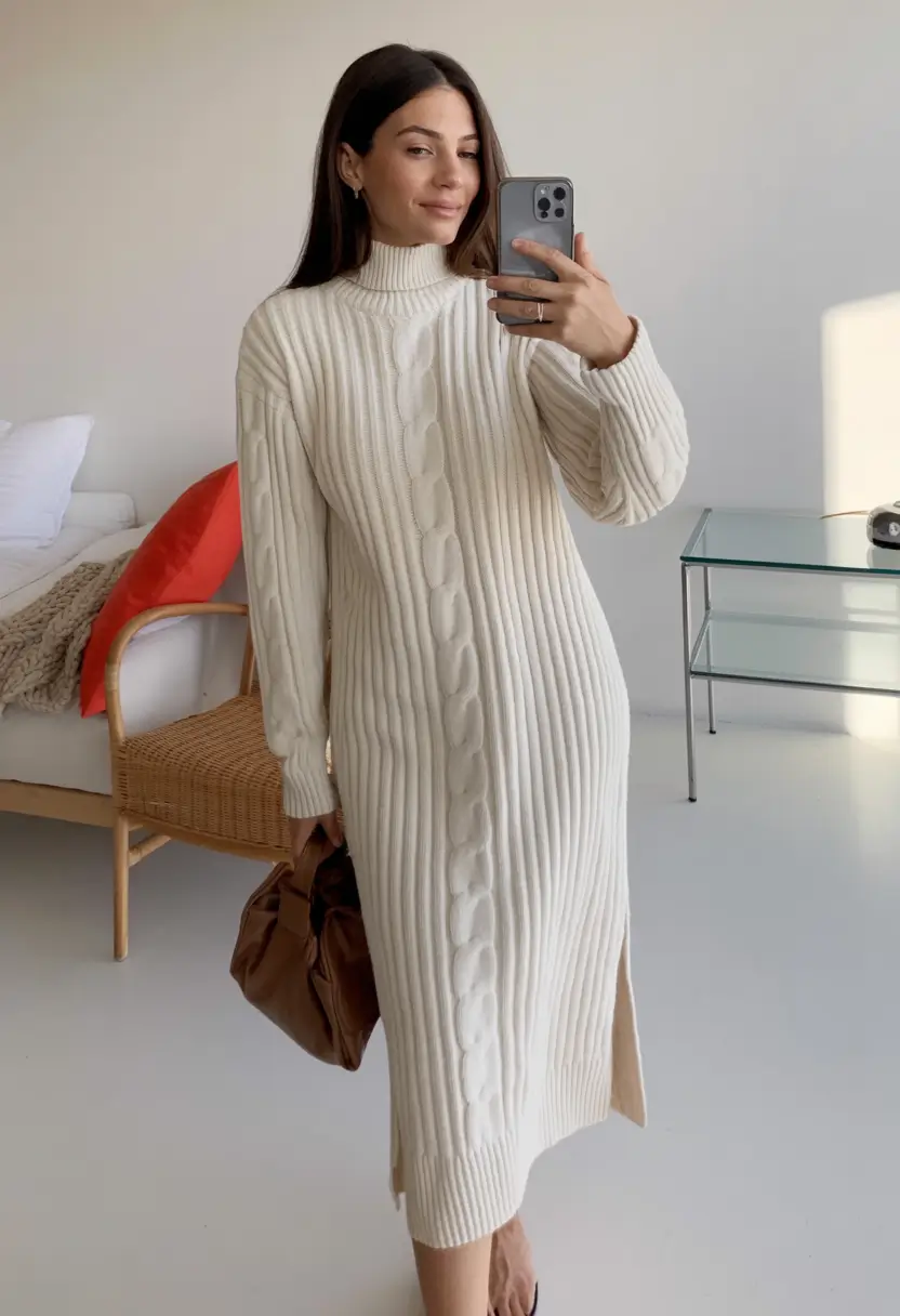2025 Fall-Winter Fashion: Cold Weather outfits Ideas Chic Minimalism in a Sweater Dress