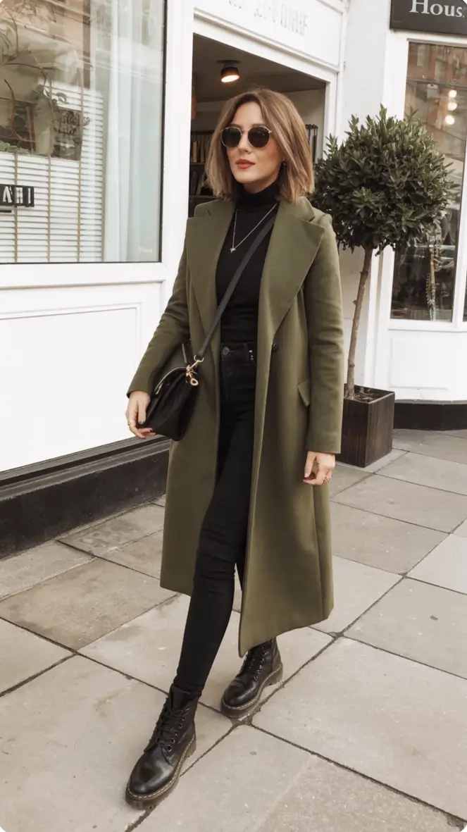 2025 Fall-Winter Fashion: Cold Weather outfits Ideas Edgy Elegance in Olive Green