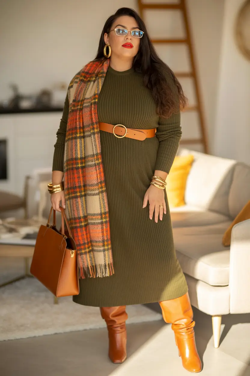 2025 Fall-Winter Fashion: Cold Weather outfits Ideas Autumnal Plaid and Knit Harmony