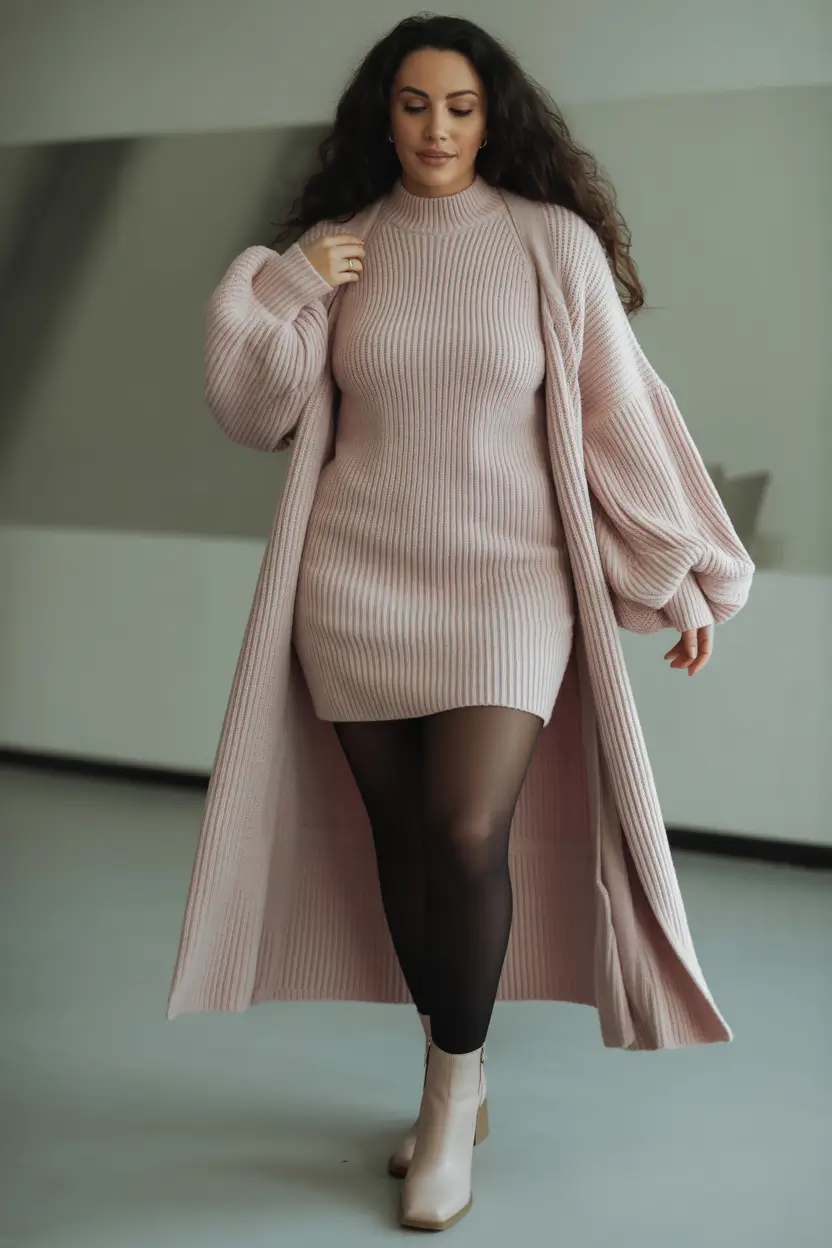 2025 Fall-Winter Fashion Cold Weather Outfits Ideas Soft Pink Knit Set with Flow