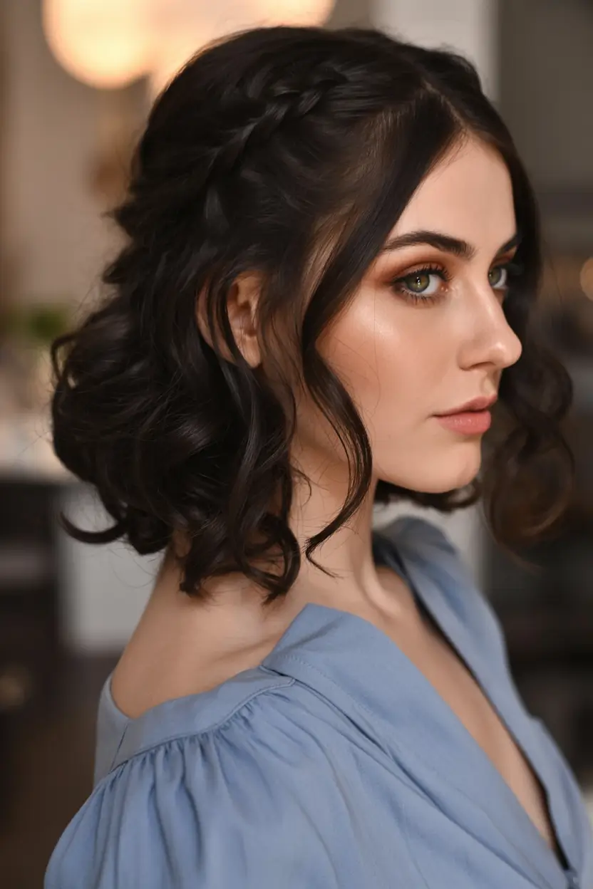 Cute hairstyles for Fall 2025 Romantic Braided Bob with Loose Curls