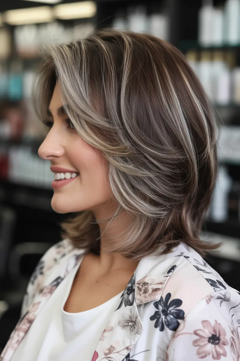 Cute hairstyles for Fall 2025 Layered Medium Cut with Highlights