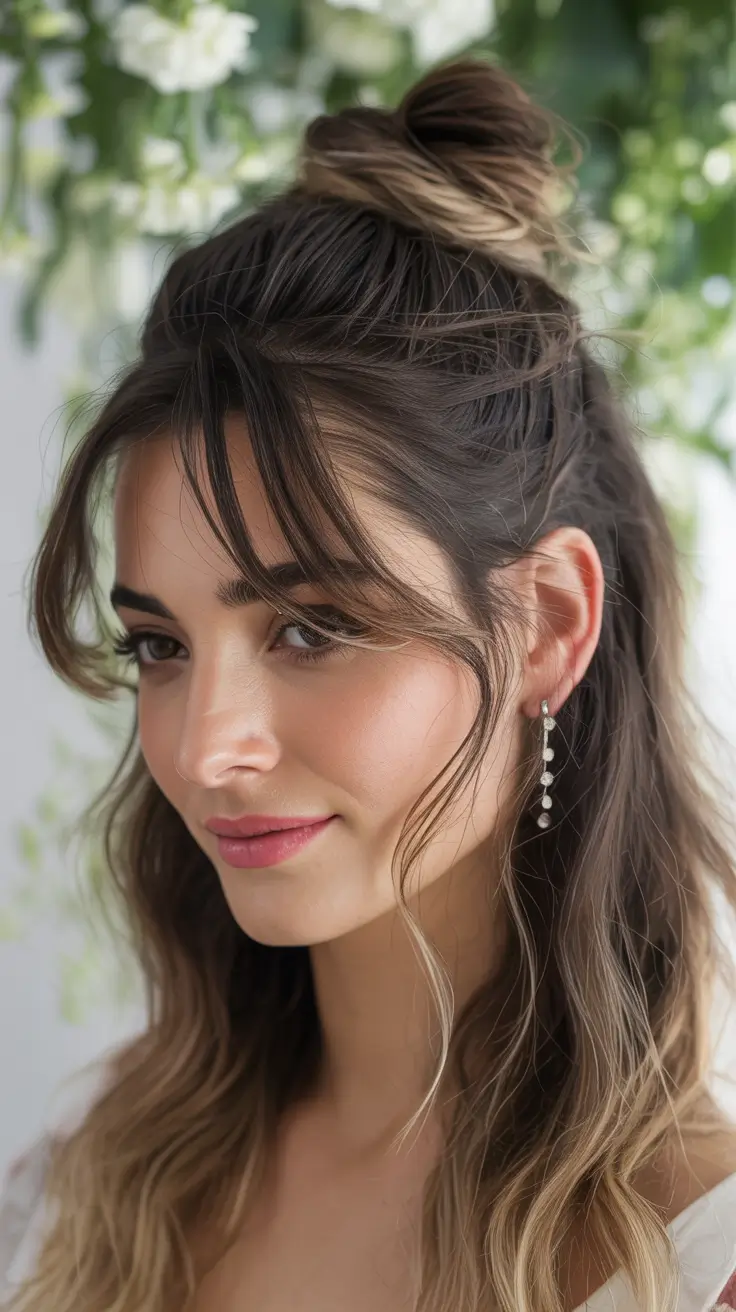 Cute hairstyles for Fall 2025 Half-Up Bun with Soft Face-Framing Pieces