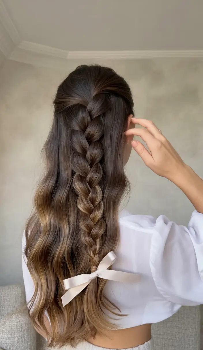 Cute hairstyles for Fall 2025 Half-Up Braid with a Satin Bow