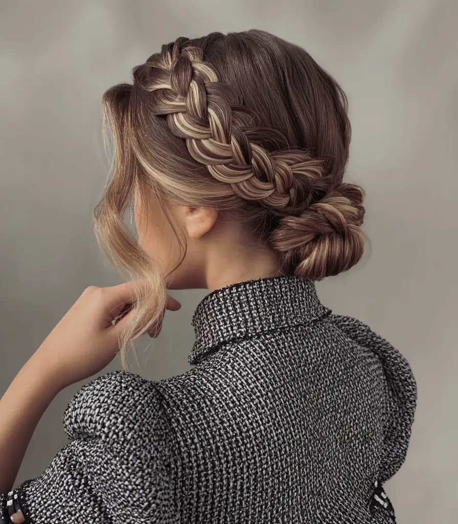 Cute hairstyles for Fall 2025 Elegant Braided Crown Bun