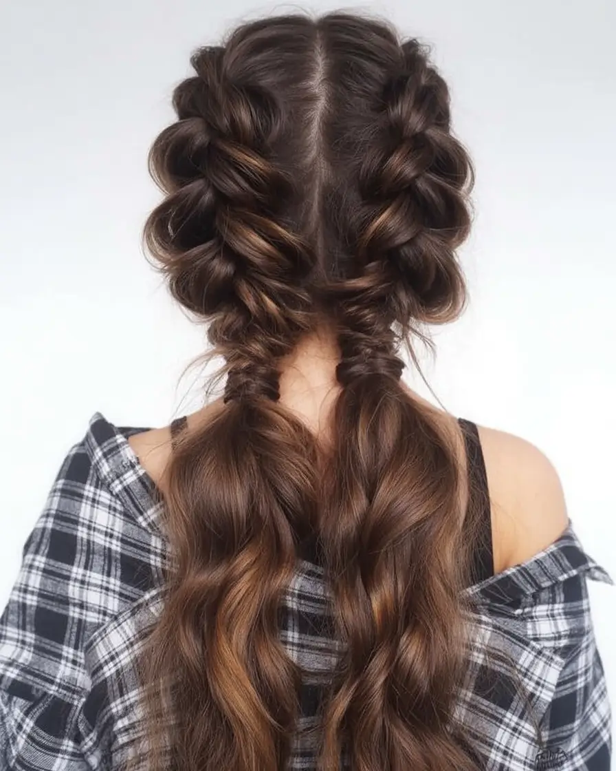Cute hairstyles for Fall 2025 Loose Double Braids with Volume