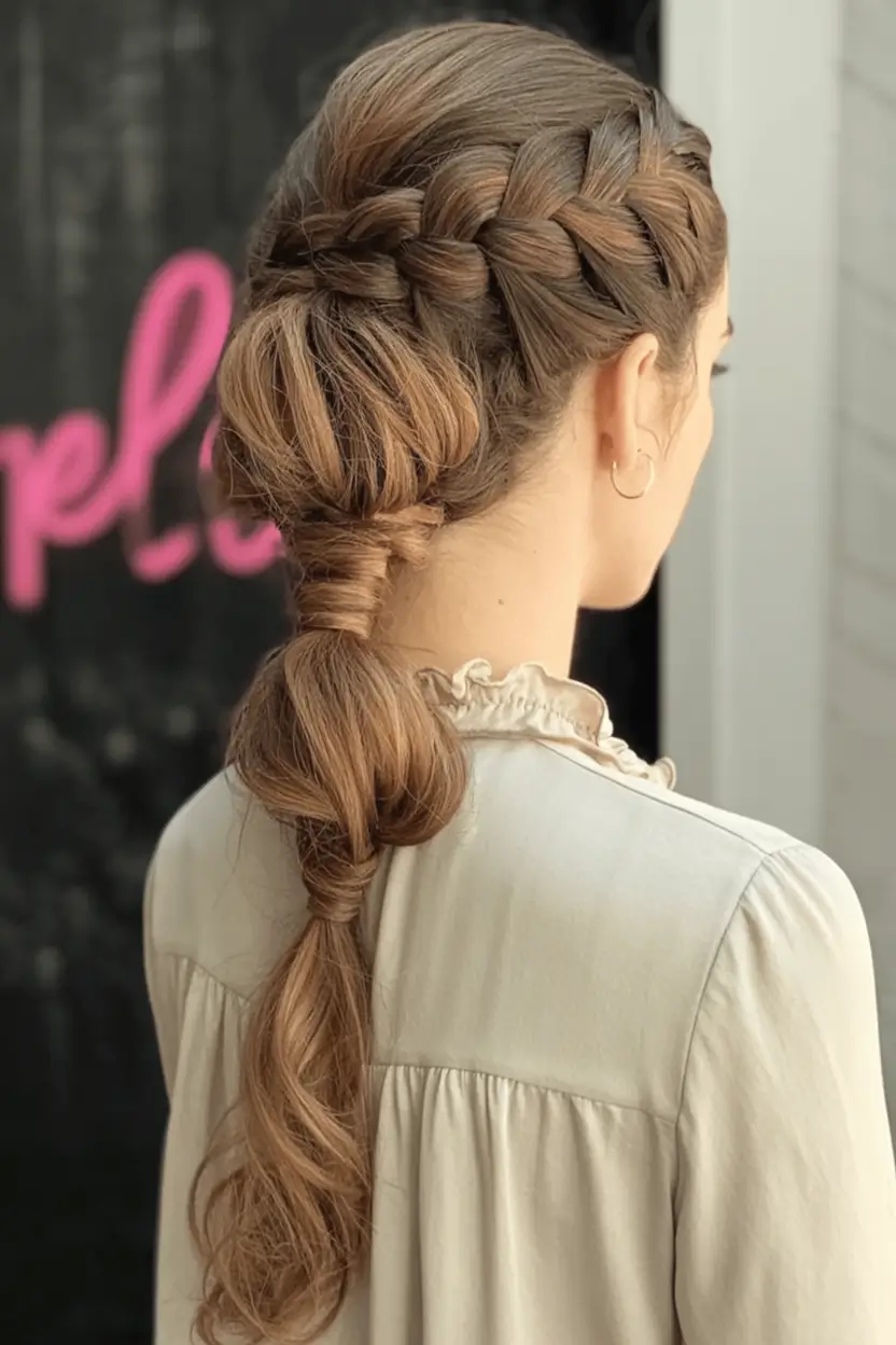 Cute hairstyles for Fall 2025 Bubble Ponytail with Braided Crown