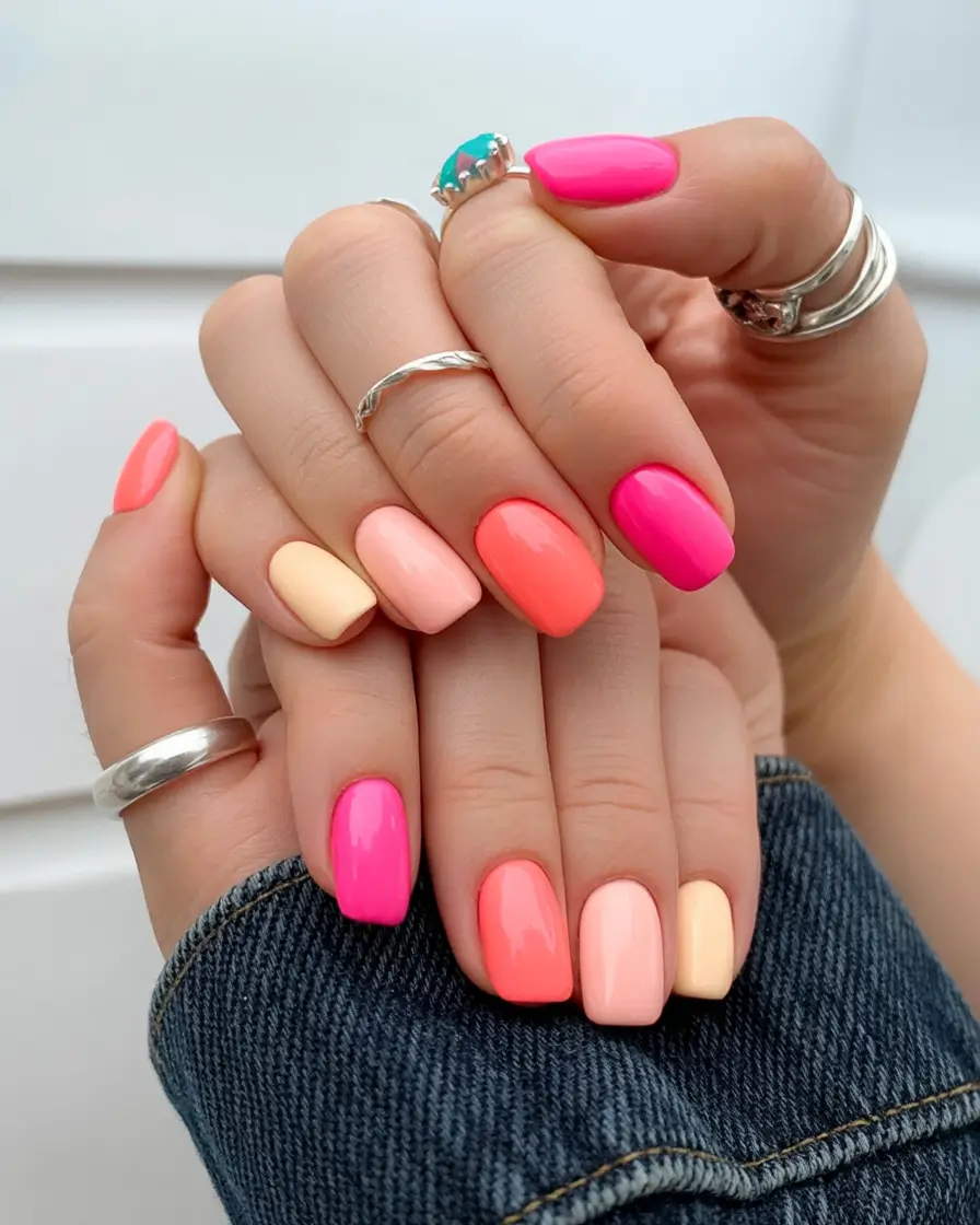 Early Fall Nail Ideas 2025 Neon Pop Fade to Pastel