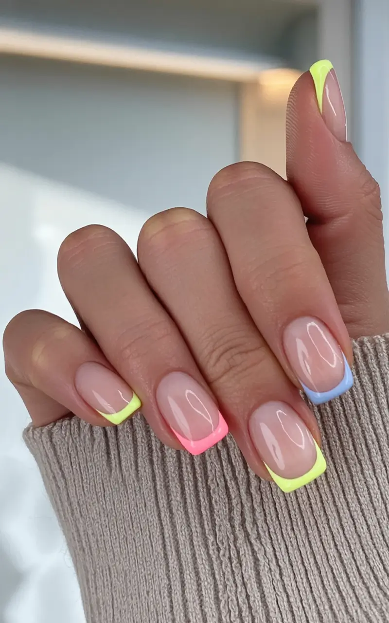 Early Fall Nail Ideas 2025 Neon-Edged French for a Late Summer Kick