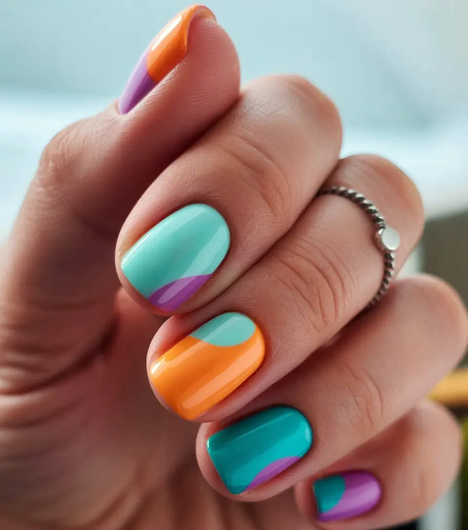 Early Fall Nail Ideas 2025 Modern Color Block with a Twist