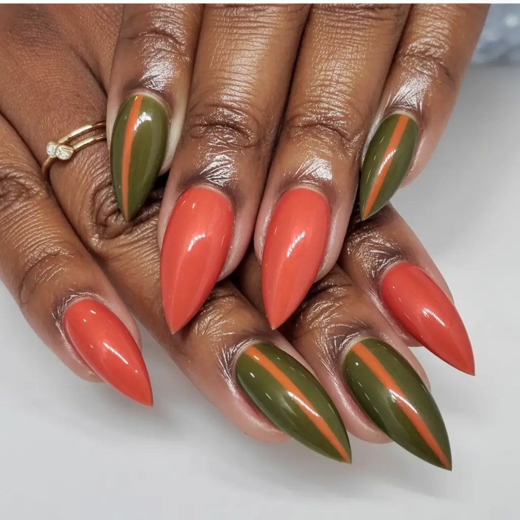 Early Fall Nail Ideas 2025 Spicy Terracotta Meets Olive Chic
