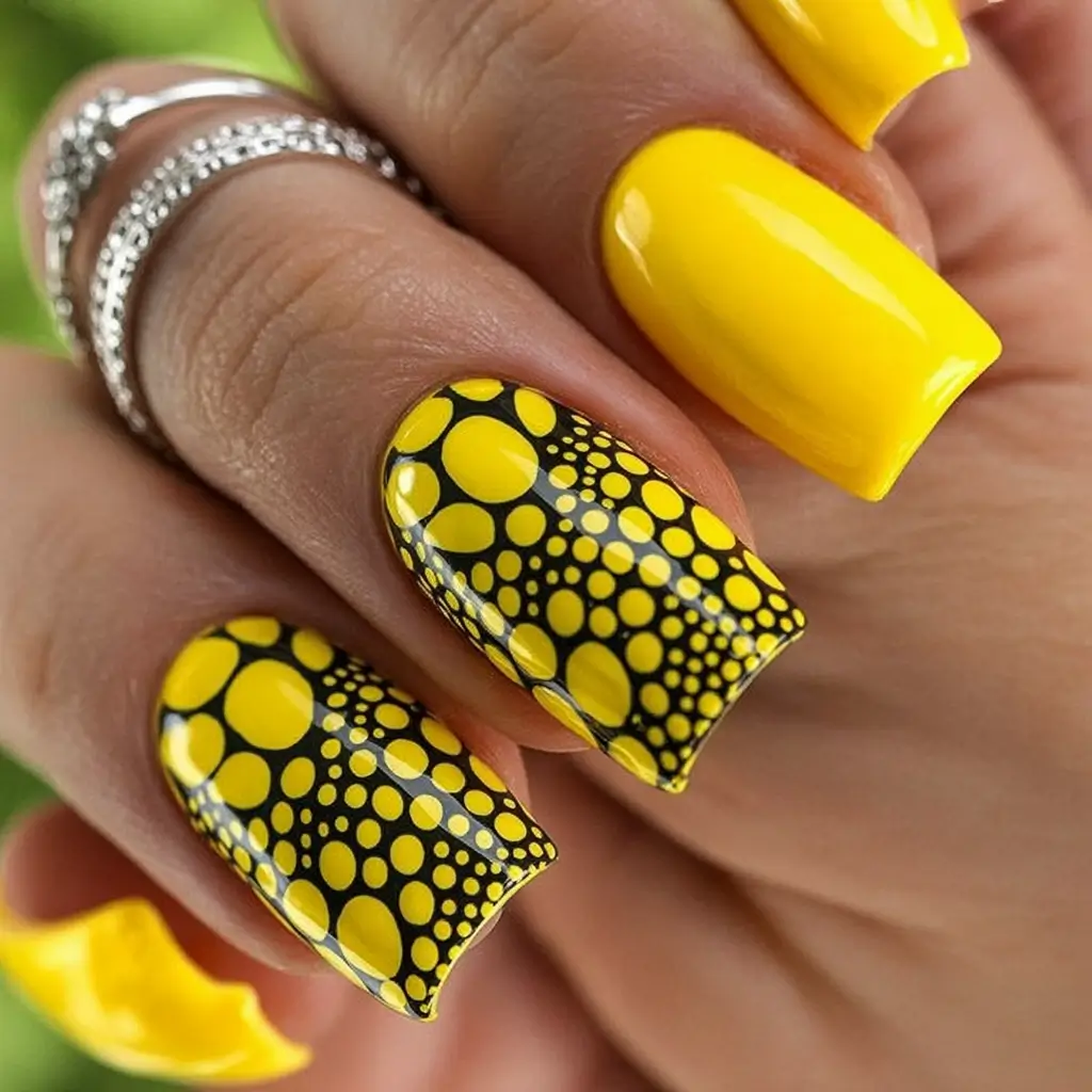 Early Fall Nail Ideas 2025 Dot Pop Meets Electric Yellow