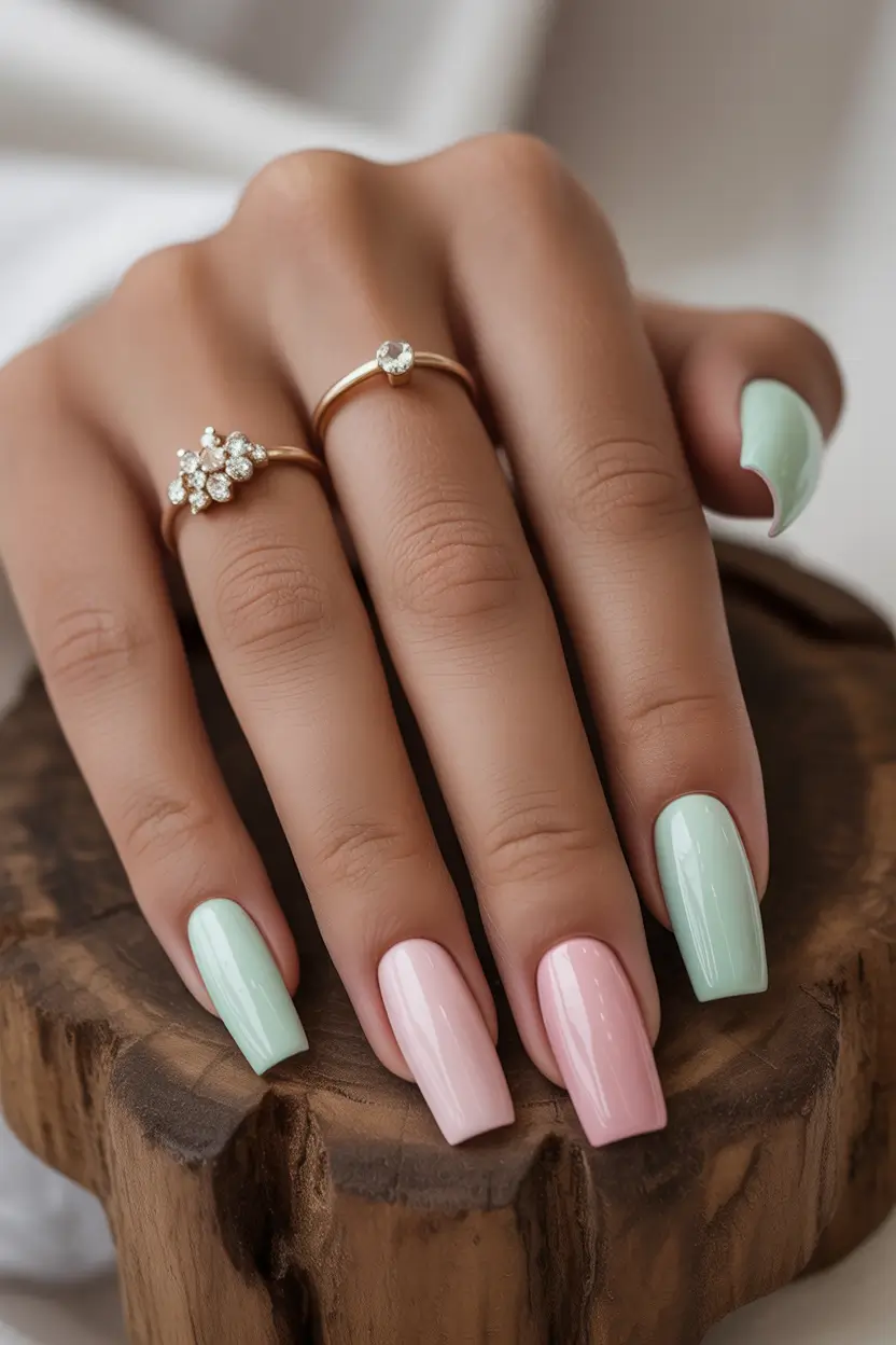Elegant Neutral Fall Nails 2025 Mint and Blush Color Block