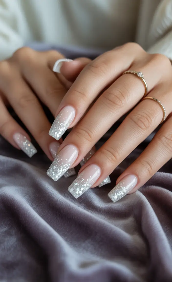 Elegant Neutral Fall Nails 2025 Frosted Glitter Fade