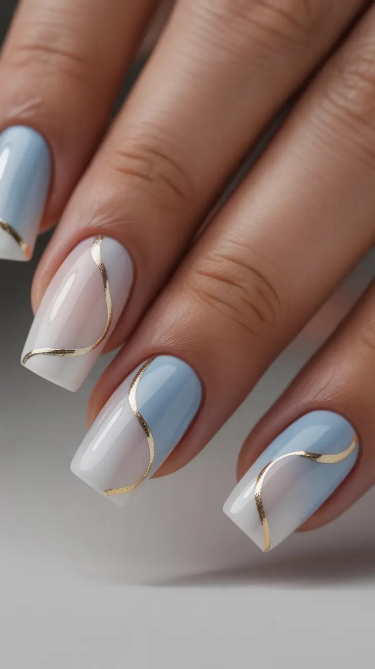 Elegant Neutral Fall Nails 2025 Golden Ribbon Elegance