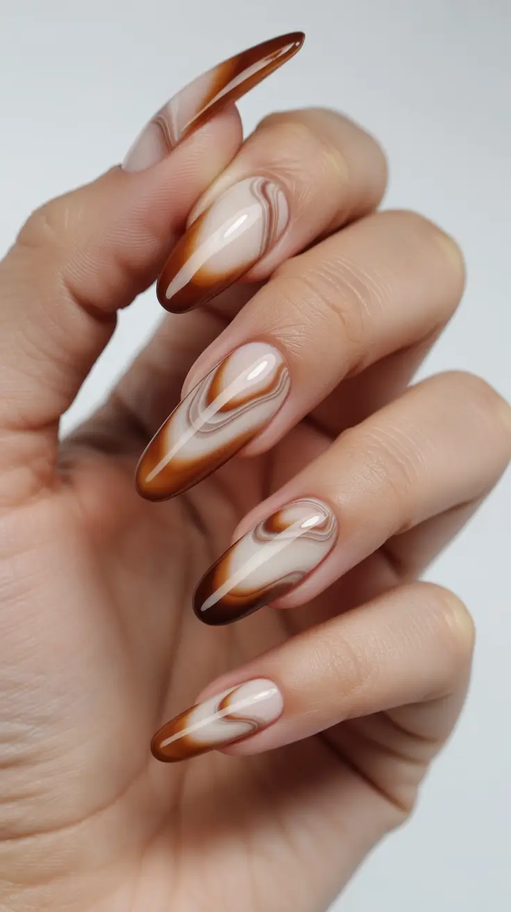 Elegant Neutral Fall Nails 2025 Caramel Swirl Magic