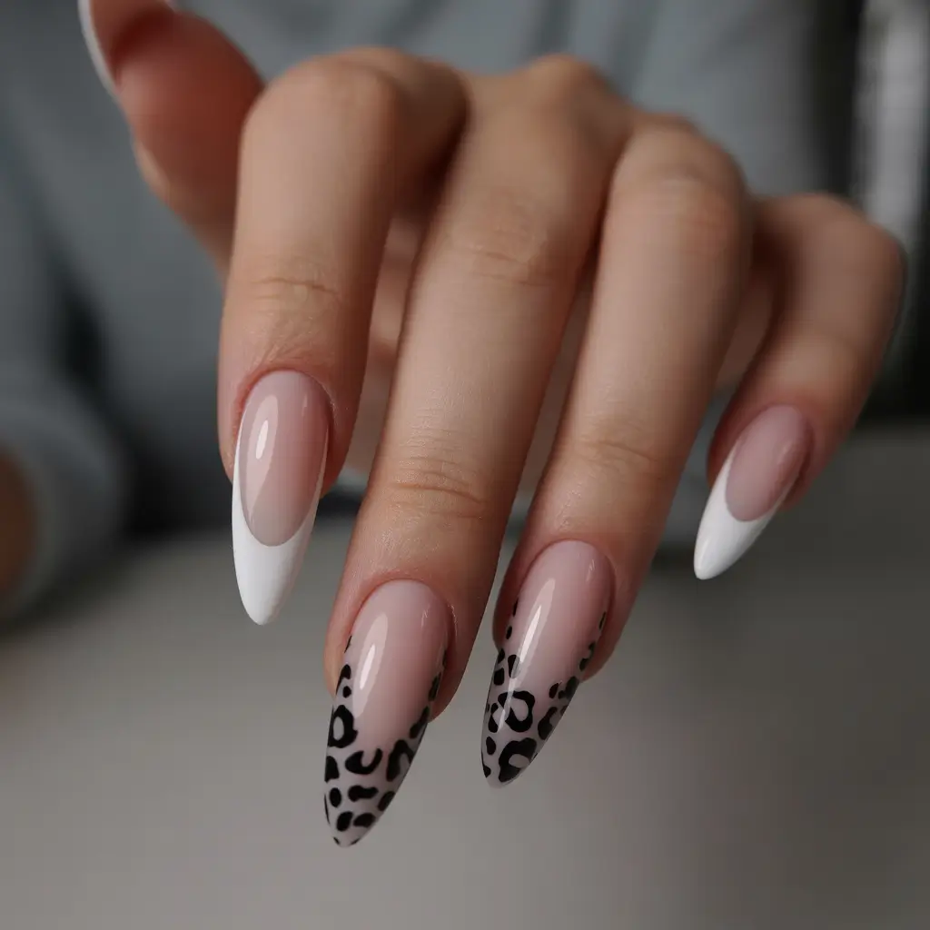 Elegant Neutral Fall Nails 2025 Animal Print French Accent