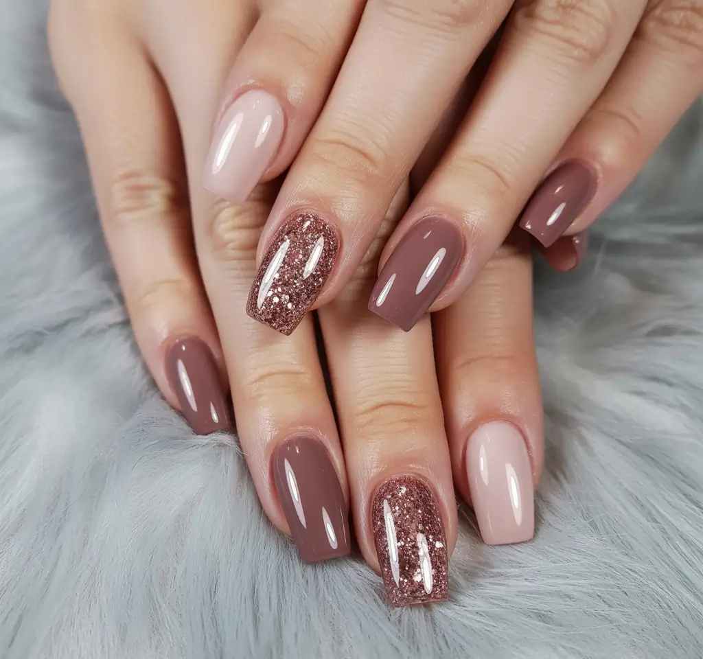 Elegant Neutral Fall Nails 2025 Glittery Mocha Neutrals