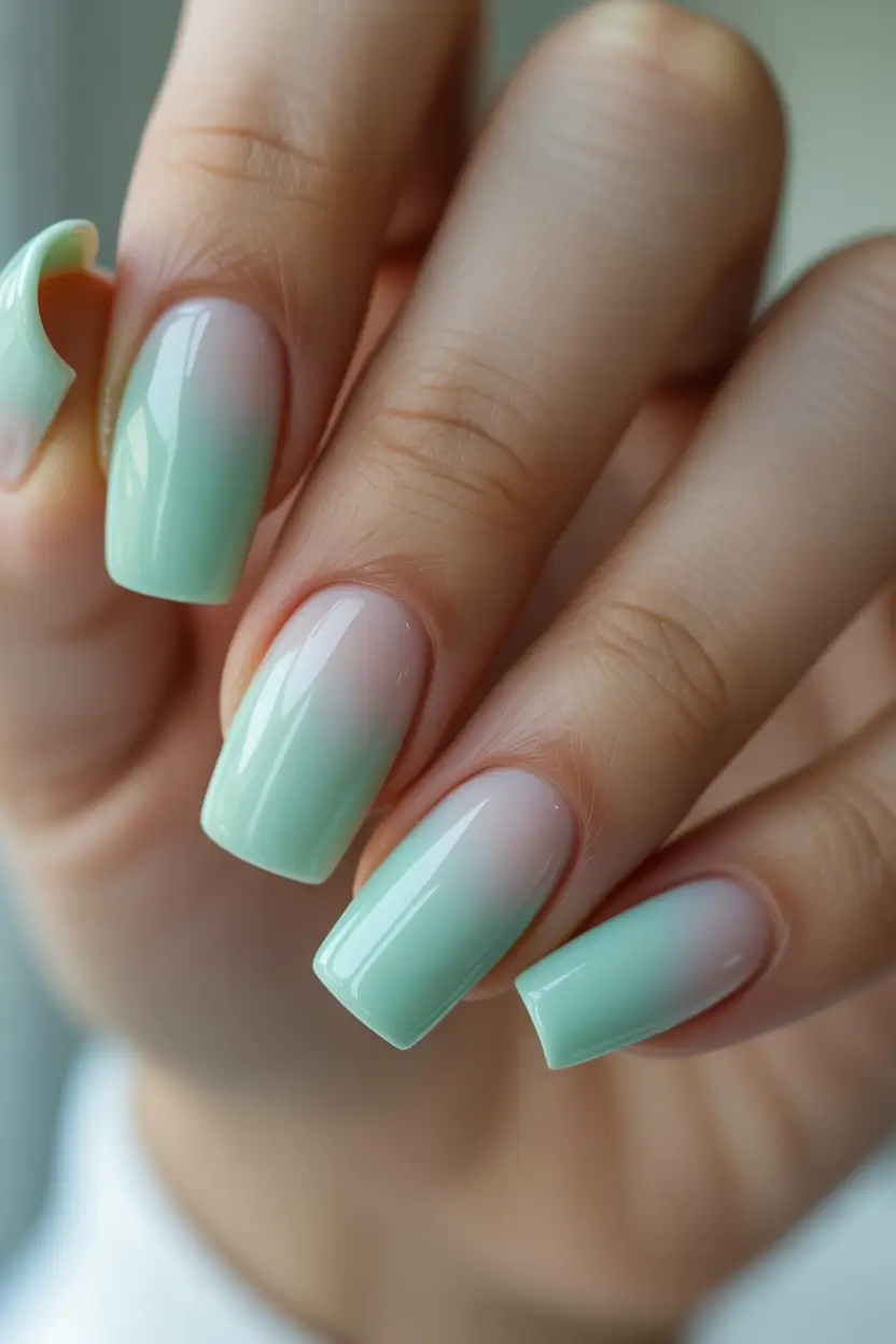 Elegant Neutral Fall Nails 2025 Soft Mint Ombre Glow