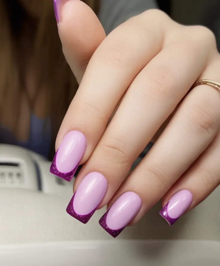 Fall 2025 French Tip Nails Lavender Sparkle French