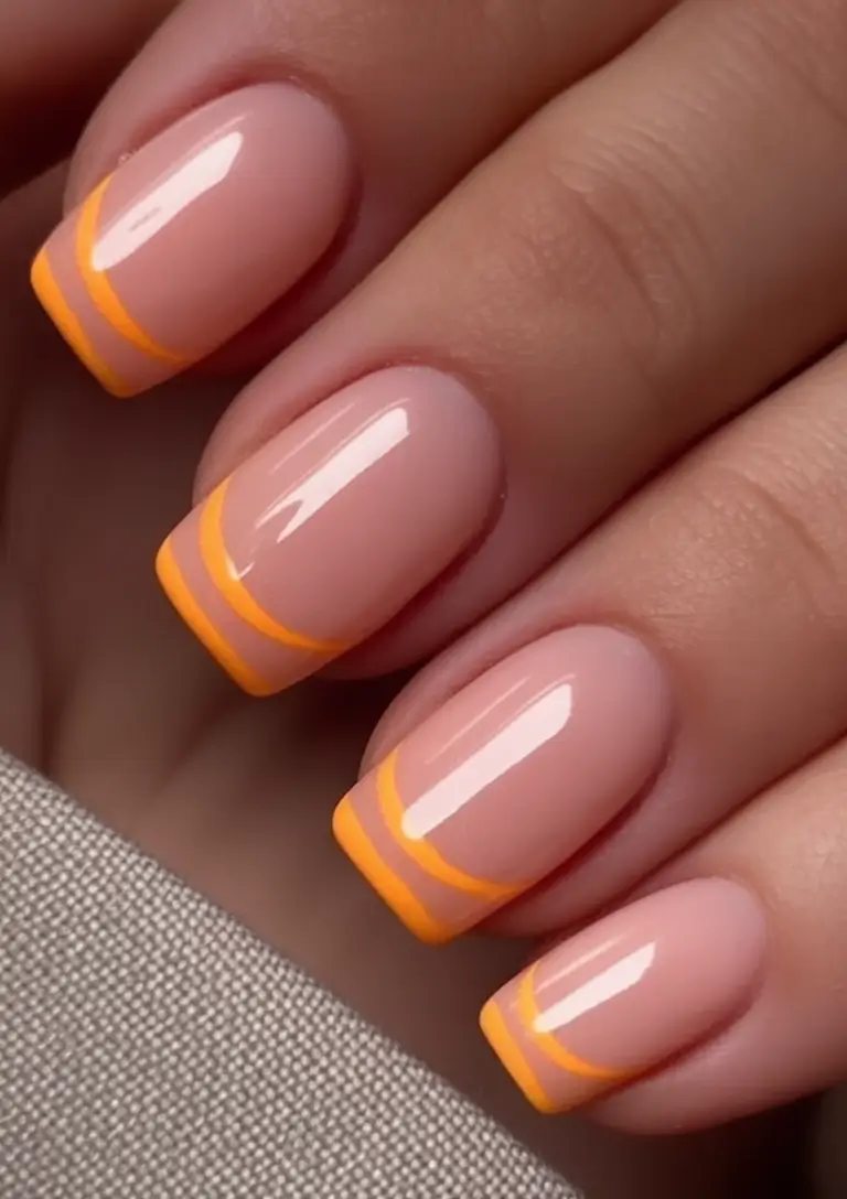 Fall 2025 French Tip Nails Bright Orange Double French
