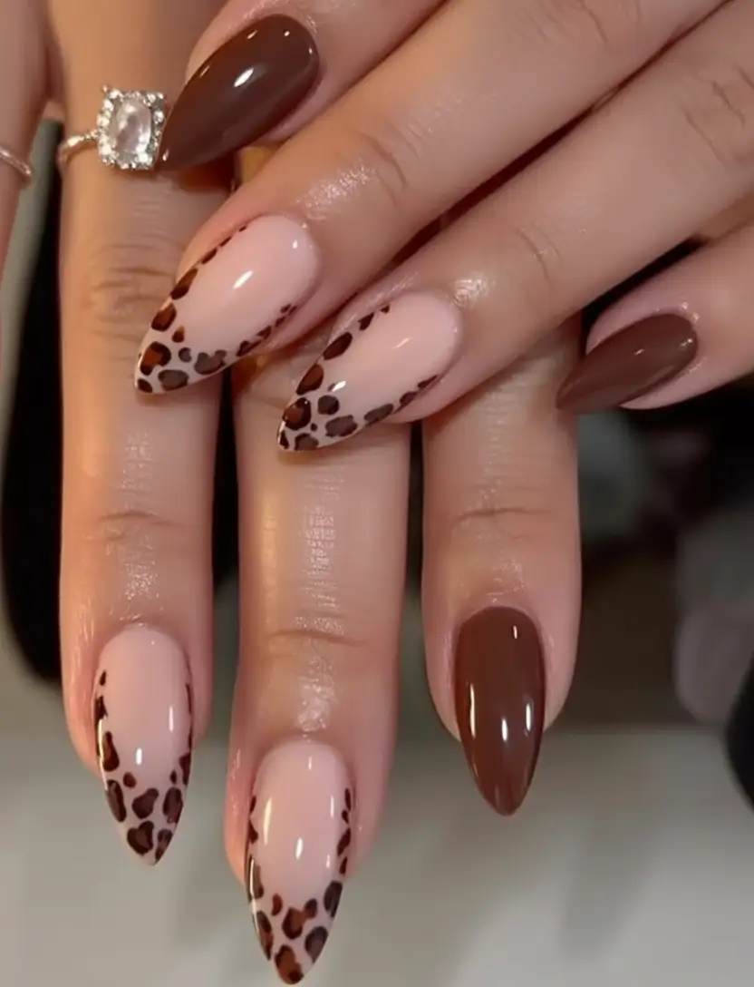 Fall 2025 French Tip Nails Leopard Print with Almond Drama