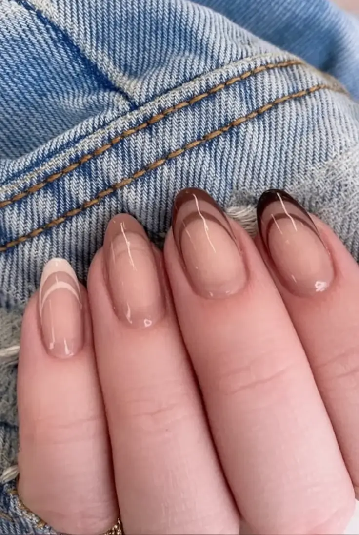 Fall 2025 French Tip Nails Soft Brown Double-Tone French