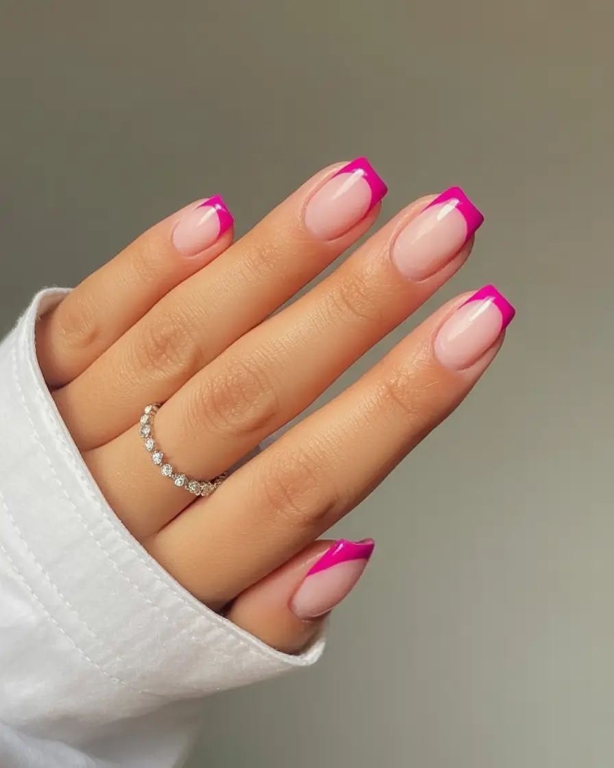 Fall 2025 French Tip Nails Hot Pink Energy French