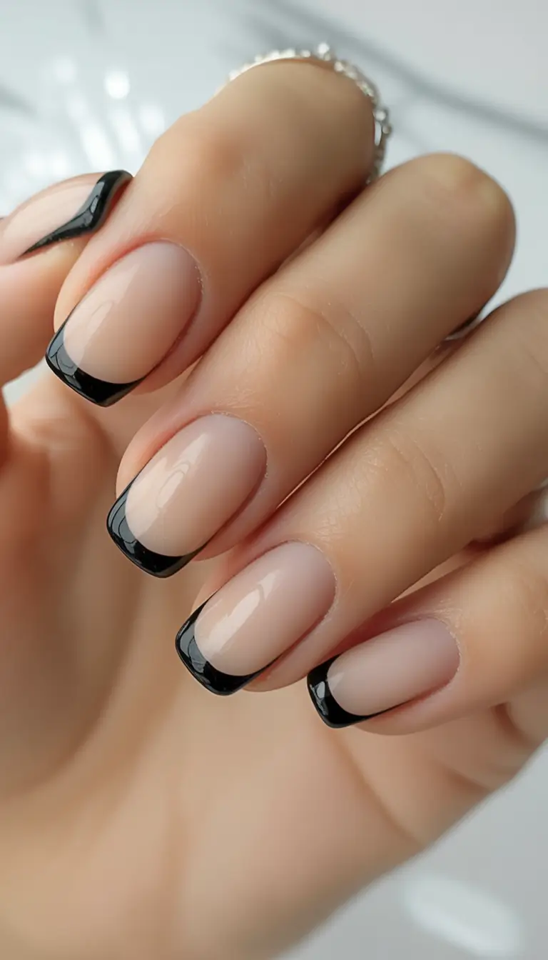 Fall 2025 French Tip Nails Classic Black French