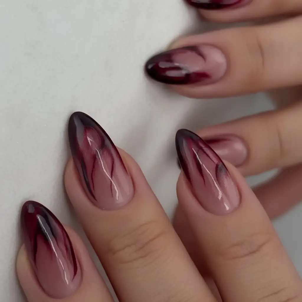 Fall 2025 Nail Color Trend Ideas Deep Plum Smoke with Natural Fade