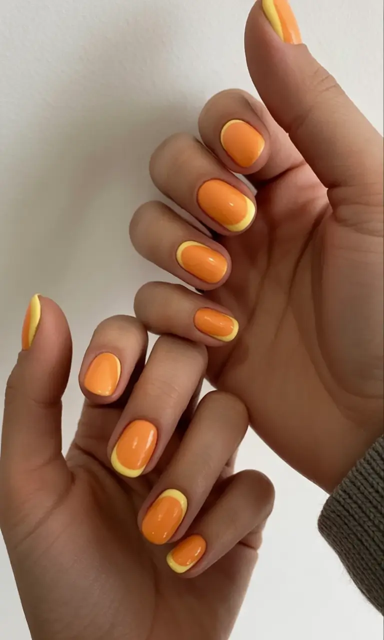 Fall 2025 Nail Color Trend Ideas Sunset Citrus With Pastel Borders