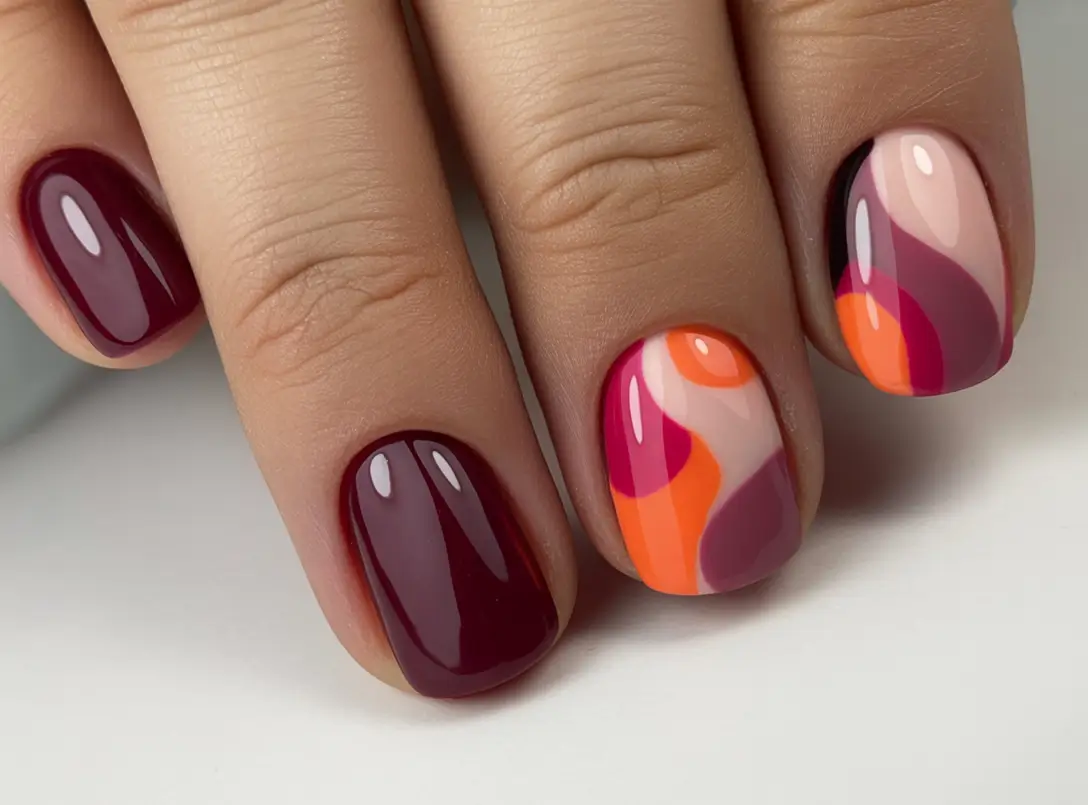 Fall 2025 Nail Colors for Dark Skin Retro Autumn Waves