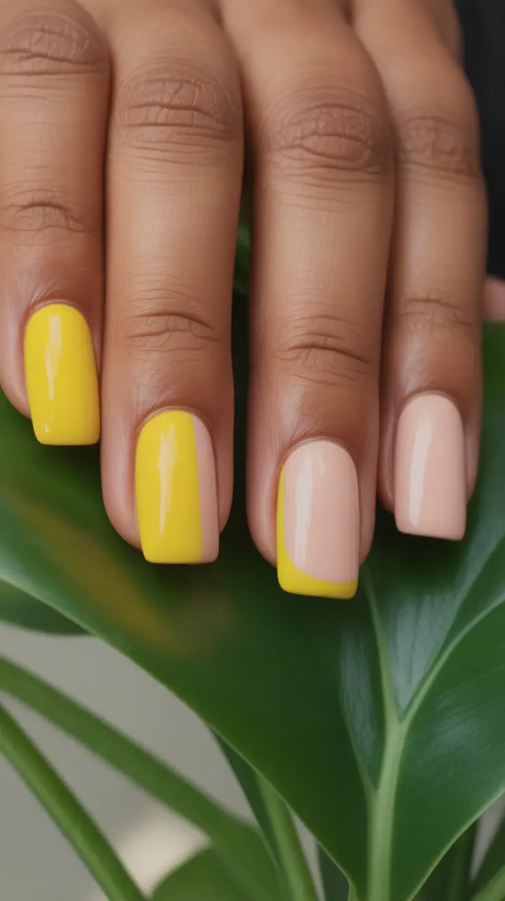Fall 2025 Nail Colors for Dark Skin Sunny Yellow with Nude Contrast